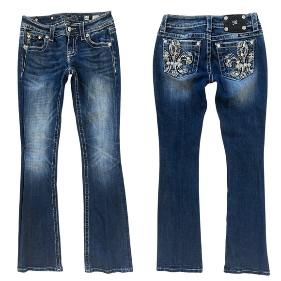 Vintage Y2K Miss Me Dark Faded Bedazzled McBling Low Rise Signature Bootcut 26 - Picture 1 of 10